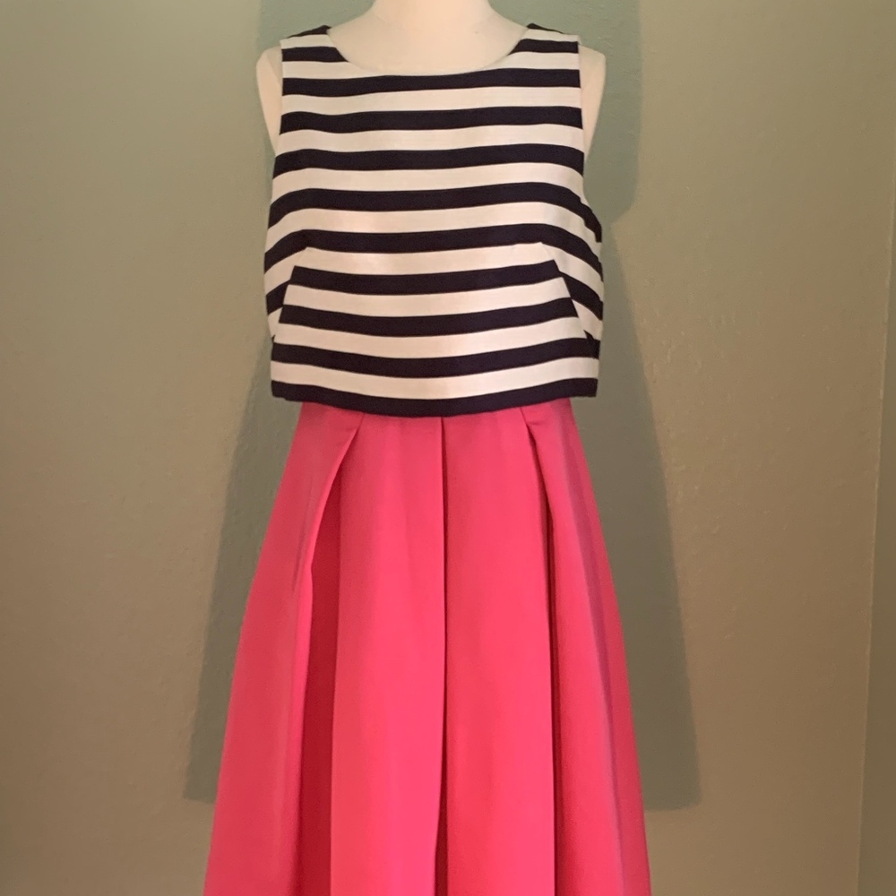 Dress - Navy Stripe Top with Pink Skirt & POCKETS!